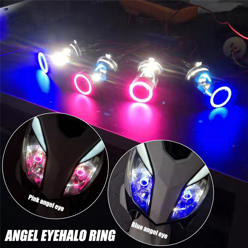 Motorcycle Led Headlight Bulb H4 - 25W 12V Blauw Rood Angel Eye