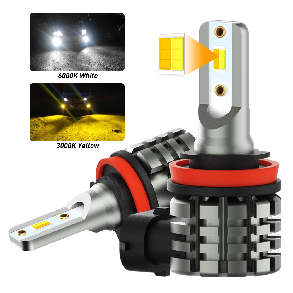 Led Fog Light H11 3000K Yellow - AUXITO 2 stuks Dual Color Switchback